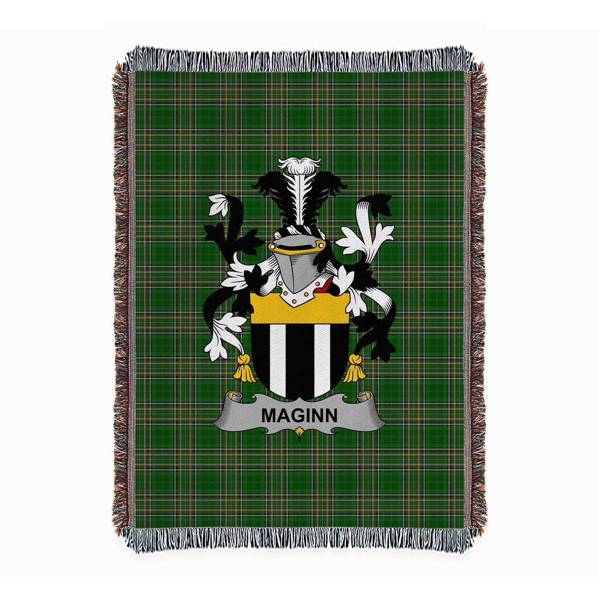 ScotsTee Shop Irish Maginn or Ginn Clan Coat of Arms Irish Tartan Woven Blanket