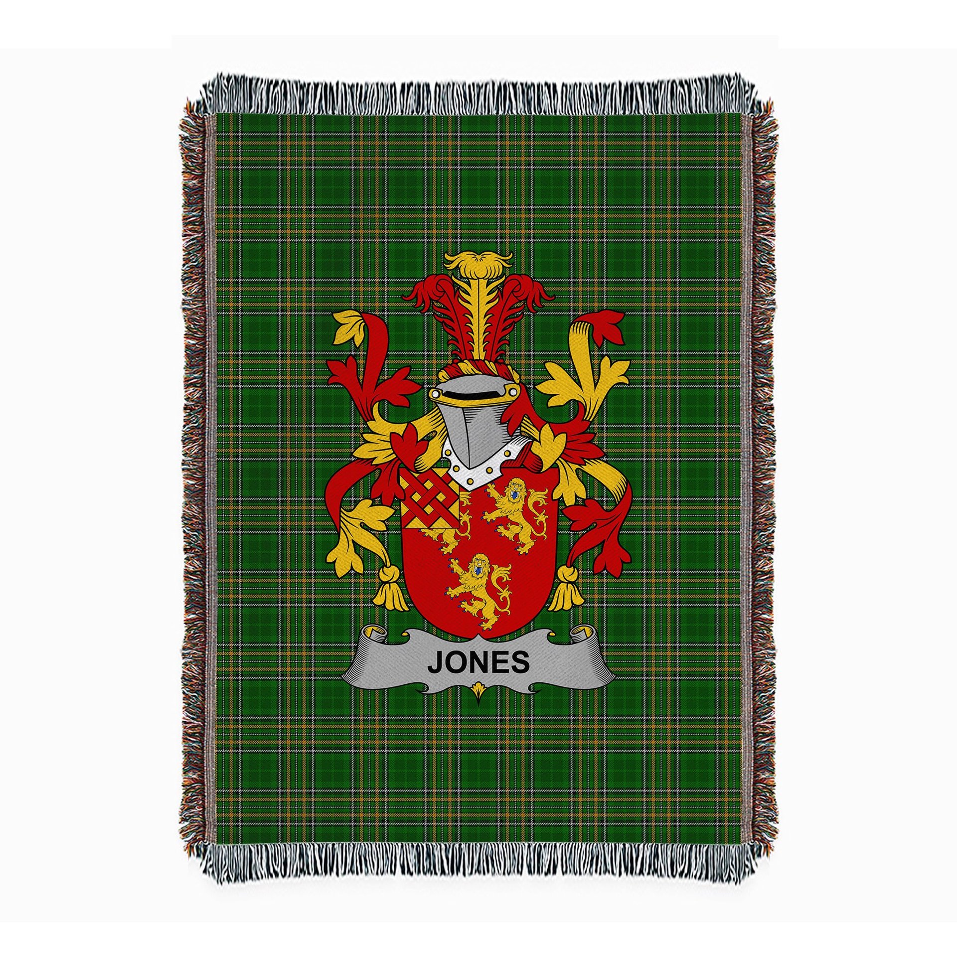 ScotsTee Shop Irish Jones Clan Coat of Arms Irish Tartan Woven Blanket