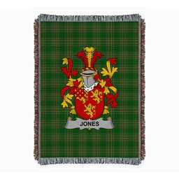 ScotsTee Shop Irish Jones Clan Coat of Arms Irish Tartan Woven Blanket