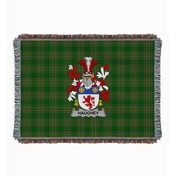 ScotsTee Shop Irish Haugher or O'Haffey Clan Coat of Arms Irish Tartan Woven Blanket