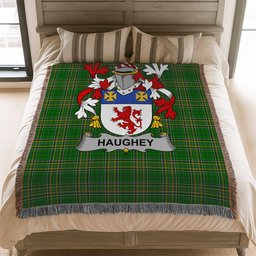 ScotsTee Shop Irish Haugher or O'Haffey Clan Coat of Arms Irish Tartan Woven Blanket