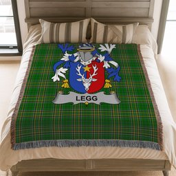 ScotsTee Shop Irish Legg or Legge Clan Coat of Arms Irish Tartan Woven Blanket