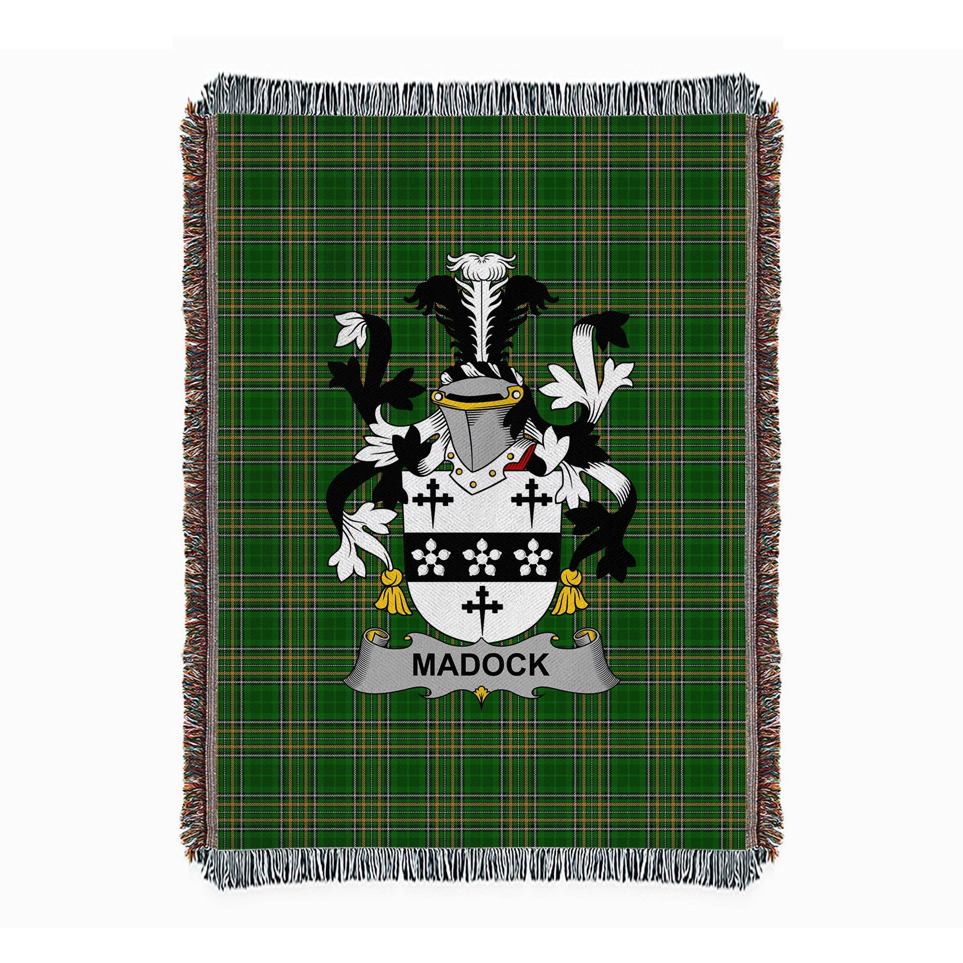 ScotsTee Shop Irish Madock or Maddox Clan Coat of Arms Irish Tartan Woven Blanket