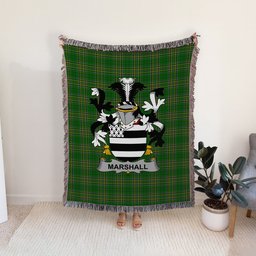 ScotsTee Shop Irish Marshall Clan Coat of Arms Irish Tartan Woven Blanket