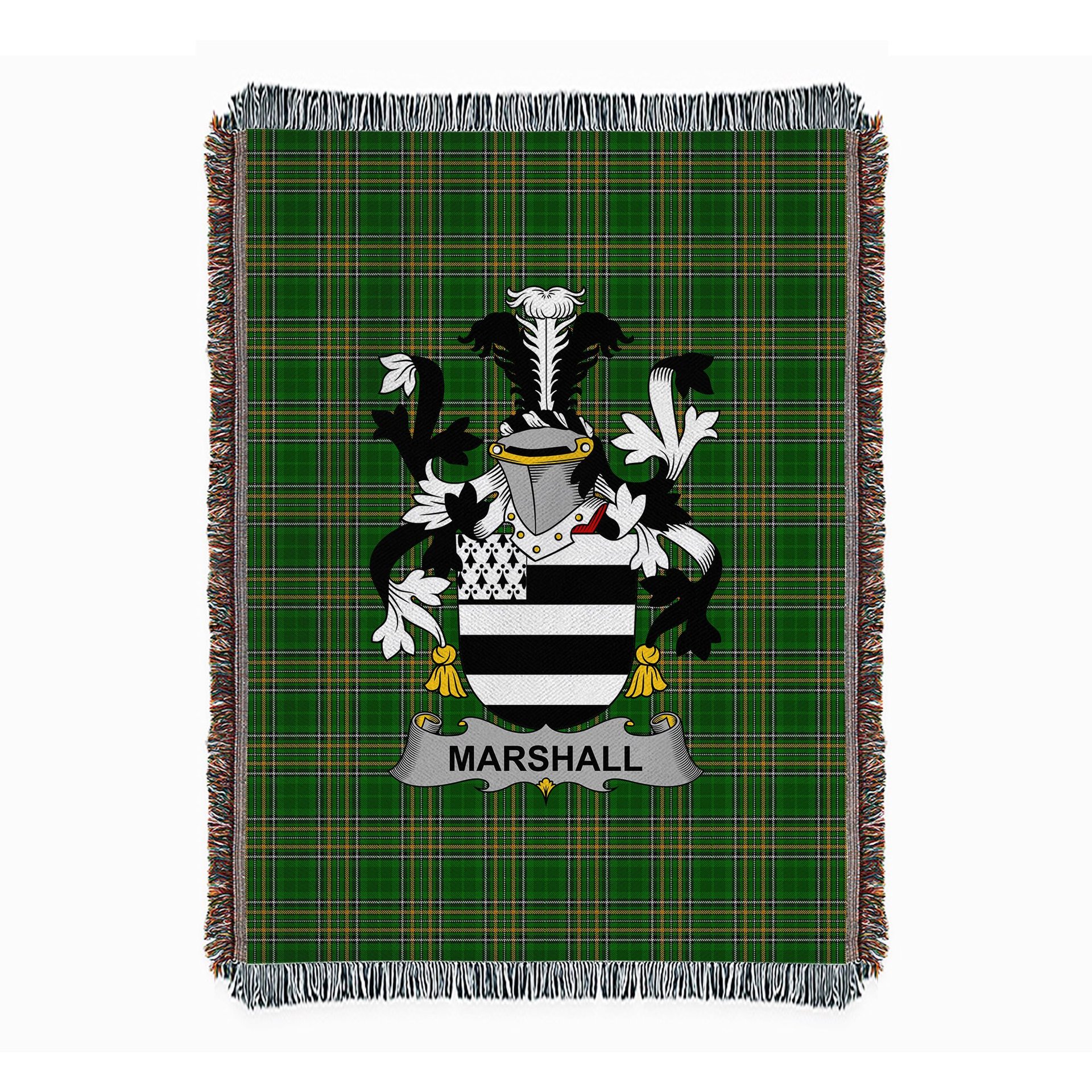 ScotsTee Shop Irish Marshall Clan Coat of Arms Irish Tartan Woven Blanket