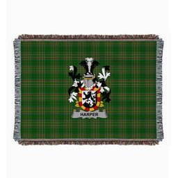 ScotsTee Shop Irish Harper Clan Coat of Arms Irish Tartan Woven Blanket