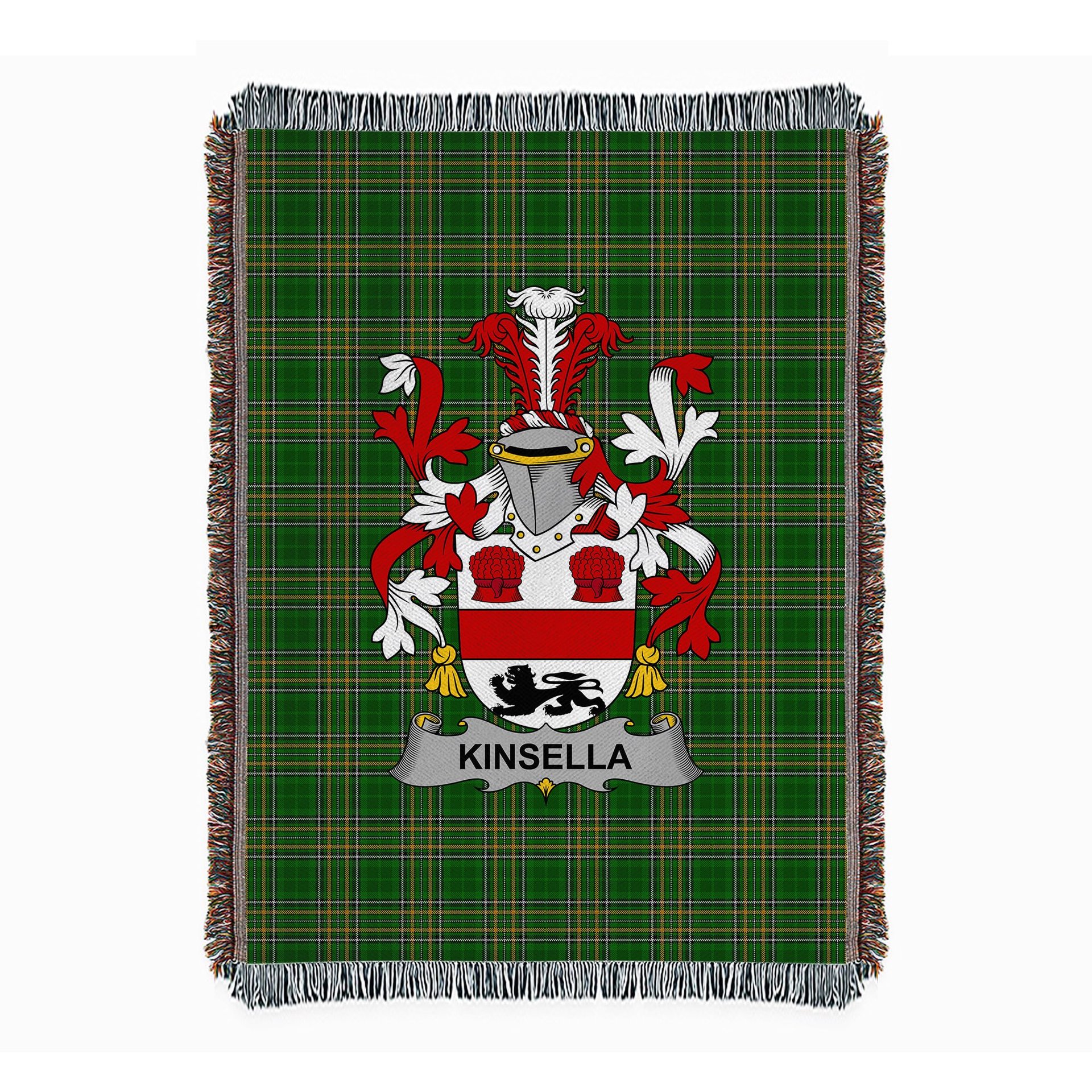 ScotsTee Shop Irish Kinsella or Kinsellagh Clan Coat of Arms Irish Tartan Woven Blanket