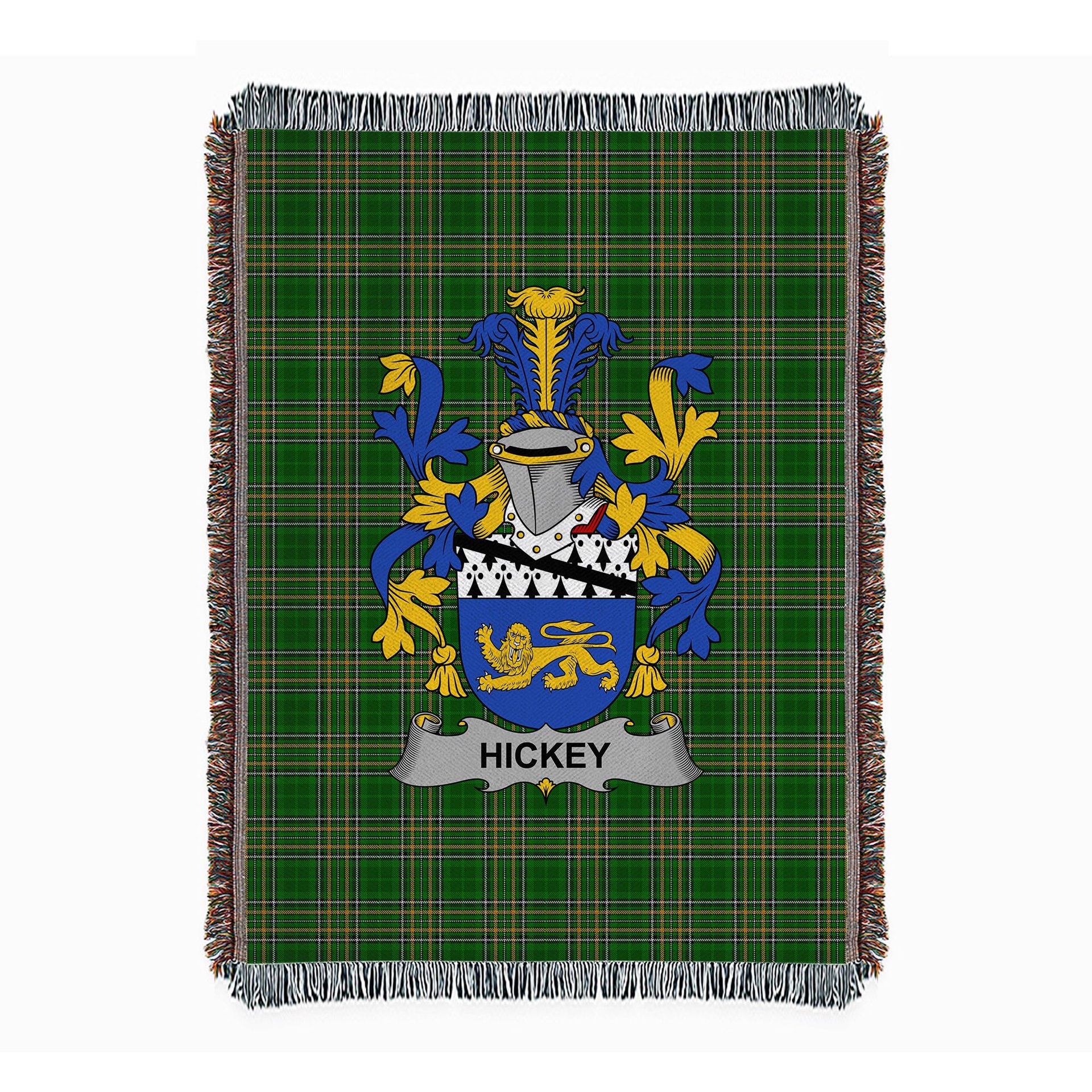 ScotsTee Shop Irish Hickey or O'Hickey Clan Coat of Arms Irish Tartan Woven Blanket