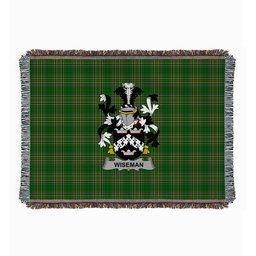 ScotsTee Shop Irish Wiseman Clan Coat of Arms Irish Tartan Woven Blanket