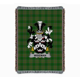 ScotsTee Shop Irish Wiseman Clan Coat of Arms Irish Tartan Woven Blanket