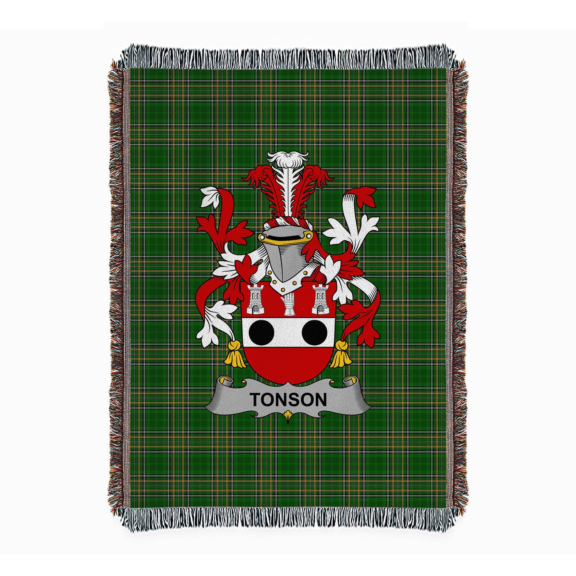 ScotsTee Shop Irish Tonson Clan Coat of Arms Irish Tartan Woven Blanket