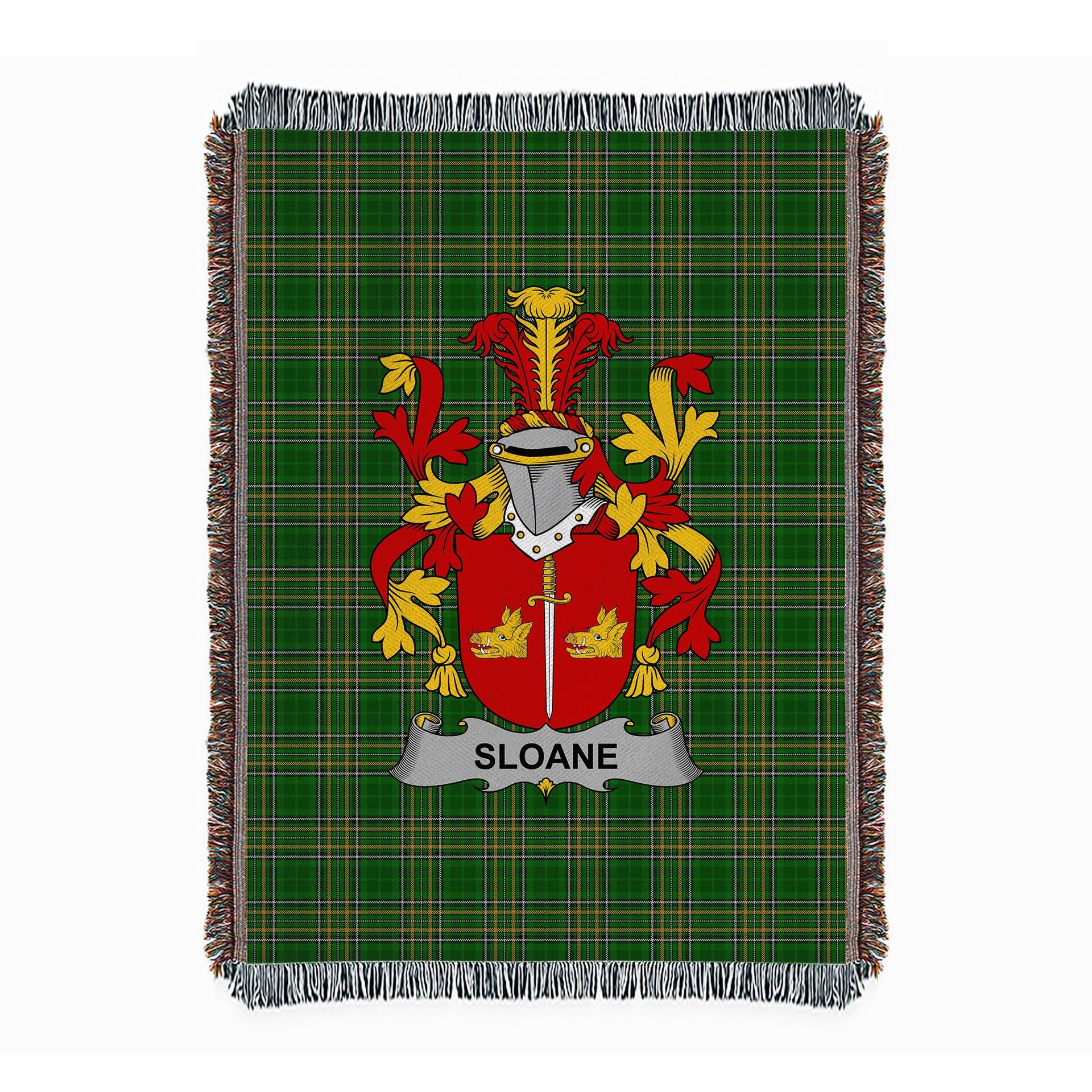 ScotsTee Shop Irish Sloane Clan Coat of Arms Irish Tartan Woven Blanket