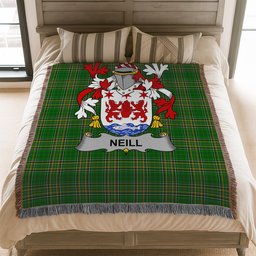 ScotsTee Shop Irish Neill or O'Neill Clan Coat of Arms Irish Tartan Woven Blanket