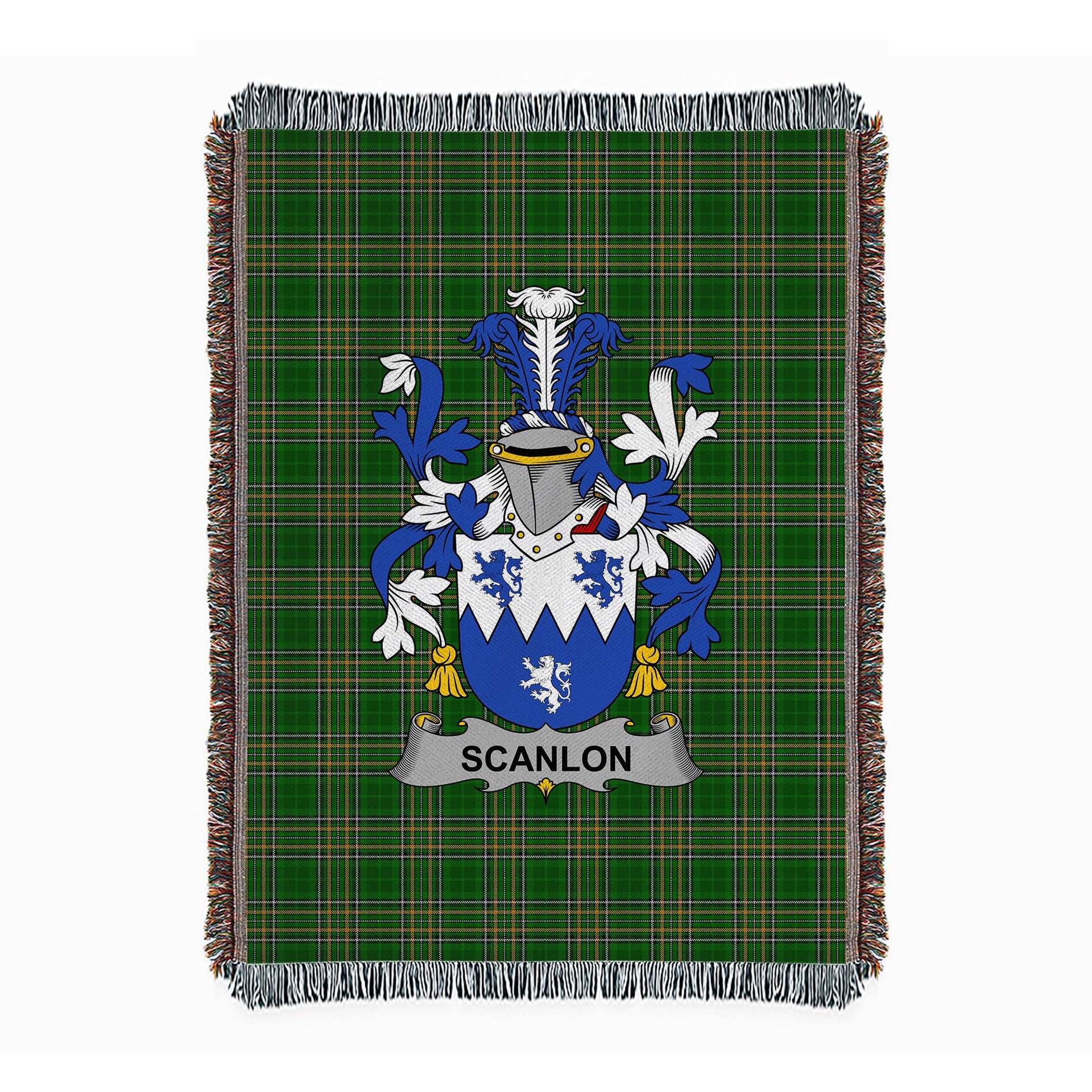 ScotsTee Shop Irish Scanlon or O'Scanlan Clan Coat of Arms Irish Tartan Woven Blanket