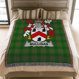 ScotsTee Shop Irish Mulligan or O'Mulligan Clan Coat of Arms Irish Tartan Woven Blanket