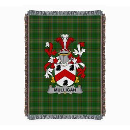 ScotsTee Shop Irish Mulligan or O'Mulligan Clan Coat of Arms Irish Tartan Woven Blanket