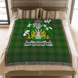 ScotsTee Shop Irish Shaughnessy or O'Shaughnessy Clan Coat of Arms Irish Tartan Woven Blanket