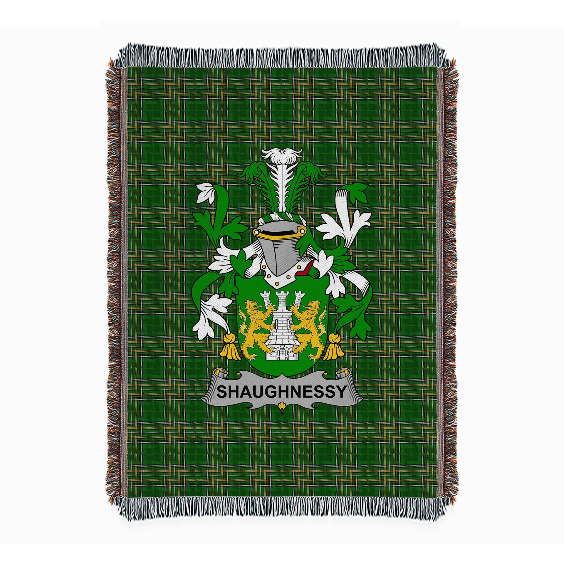 ScotsTee Shop Irish Shaughnessy or O'Shaughnessy Clan Coat of Arms Irish Tartan Woven Blanket