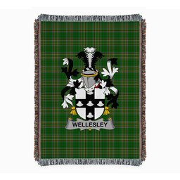 ScotsTee Shop Irish Wellesley Clan Coat of Arms Irish Tartan Woven Blanket