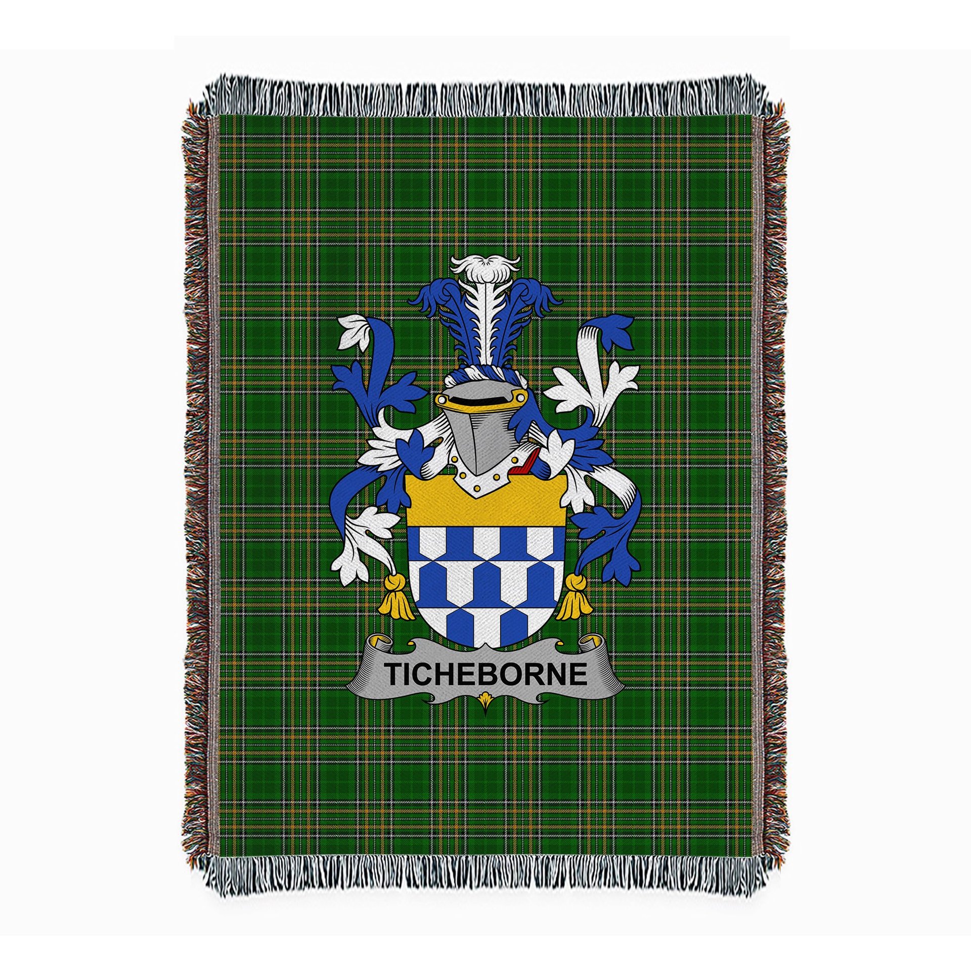ScotsTee Shop Irish Ticheborne Clan Coat of Arms Irish Tartan Woven Blanket