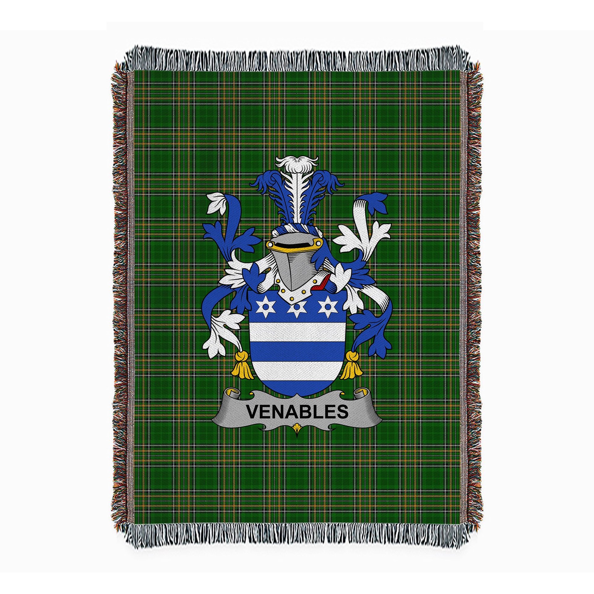 ScotsTee Shop Irish Venables Clan Coat of Arms Irish Tartan Woven Blanket