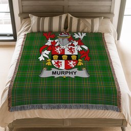 ScotsTee Shop Irish Murphy (Muskerry) Clan Coat of Arms Irish Tartan Woven Blanket