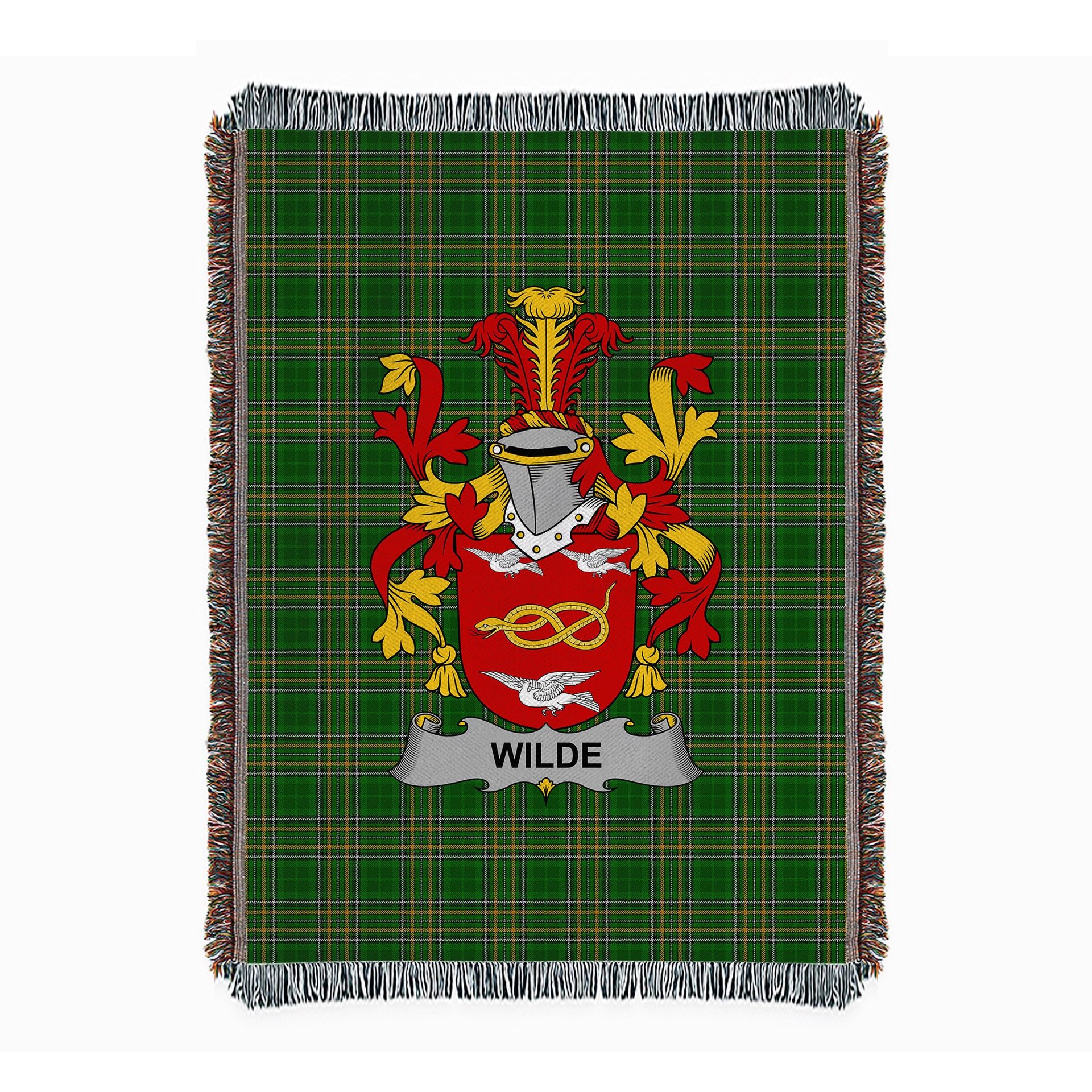 ScotsTee Shop Irish Wilde Clan Coat of Arms Irish Tartan Woven Blanket