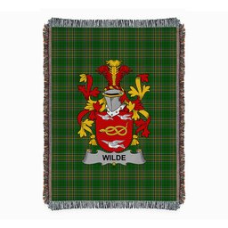 ScotsTee Shop Irish Wilde Clan Coat of Arms Irish Tartan Woven Blanket
