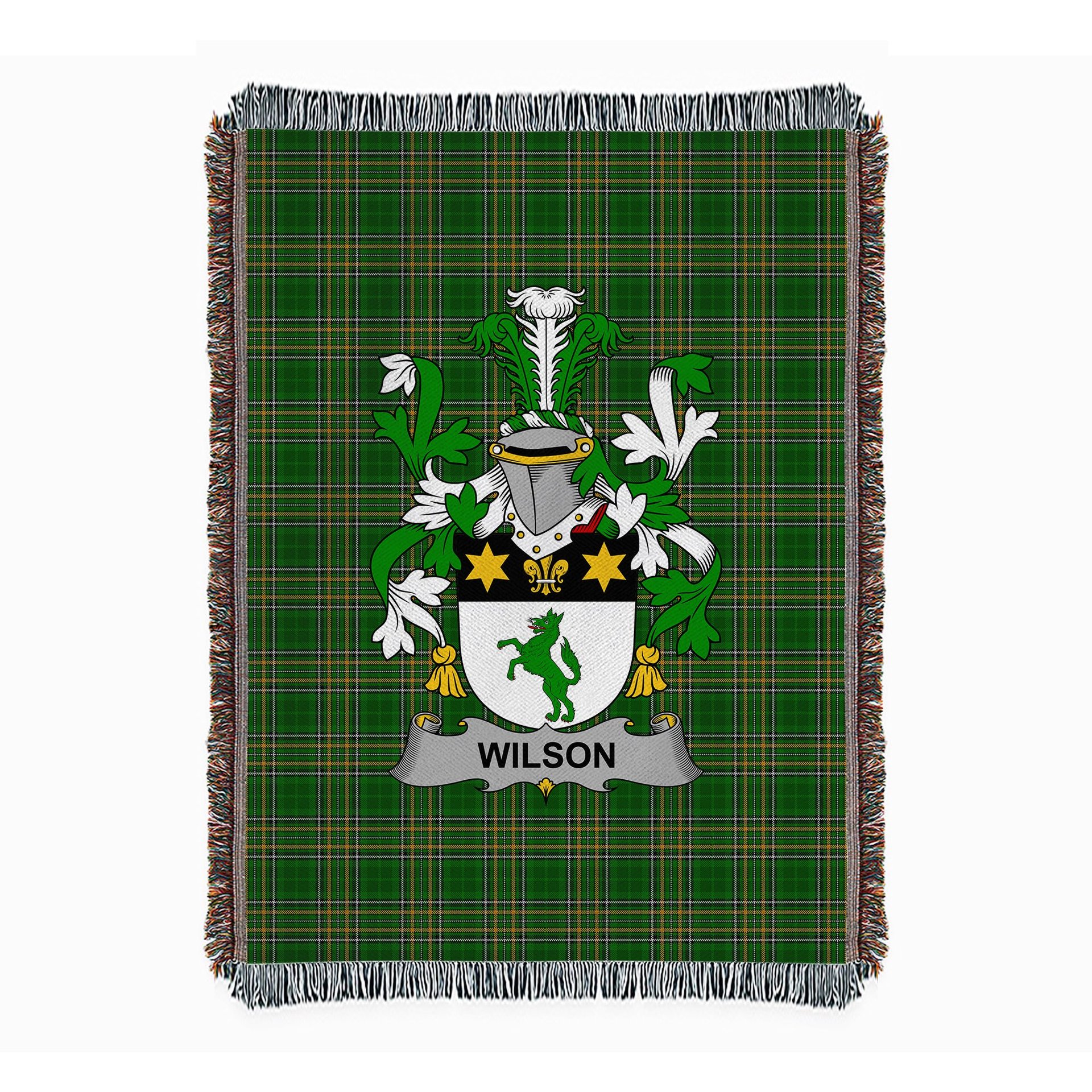 ScotsTee Shop Irish Wilson Clan Coat of Arms Irish Tartan Woven Blanket