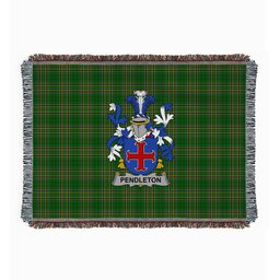ScotsTee Shop Irish Pendleton Clan Coat of Arms Irish Tartan Woven Blanket