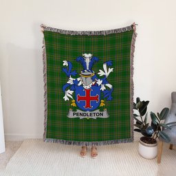 ScotsTee Shop Irish Pendleton Clan Coat of Arms Irish Tartan Woven Blanket