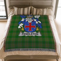 ScotsTee Shop Irish Pendleton Clan Coat of Arms Irish Tartan Woven Blanket