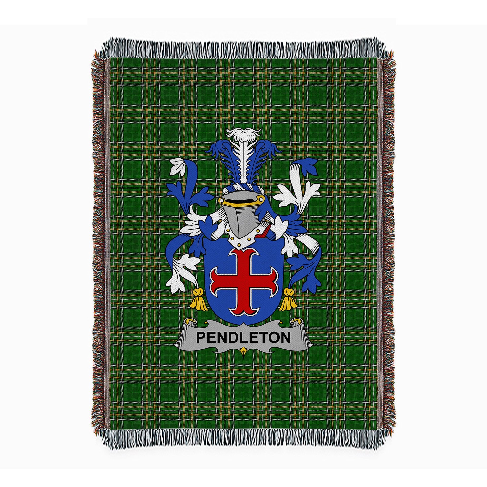 ScotsTee Shop Irish Pendleton Clan Coat of Arms Irish Tartan Woven Blanket