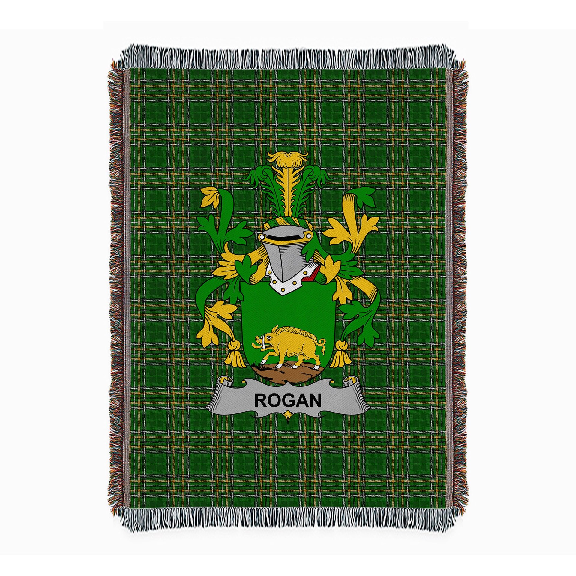 ScotsTee Shop Irish Rogan or O'Rogan Clan Coat of Arms Irish Tartan Woven Blanket