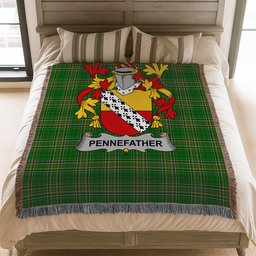 ScotsTee Shop Irish Pennefather Clan Coat of Arms Irish Tartan Woven Blanket