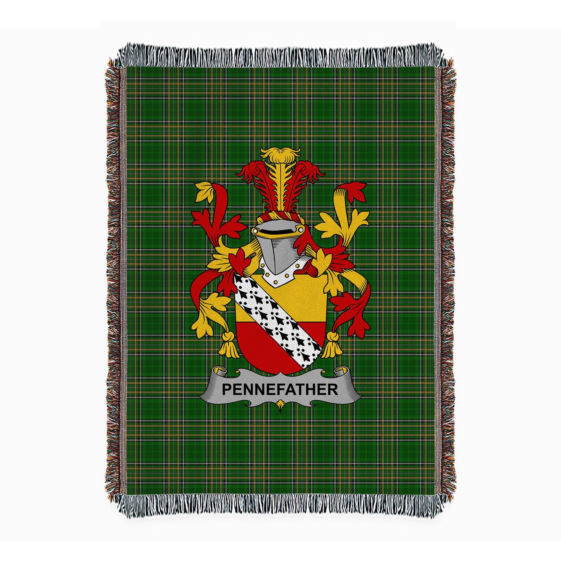 ScotsTee Shop Irish Pennefather Clan Coat of Arms Irish Tartan Woven Blanket