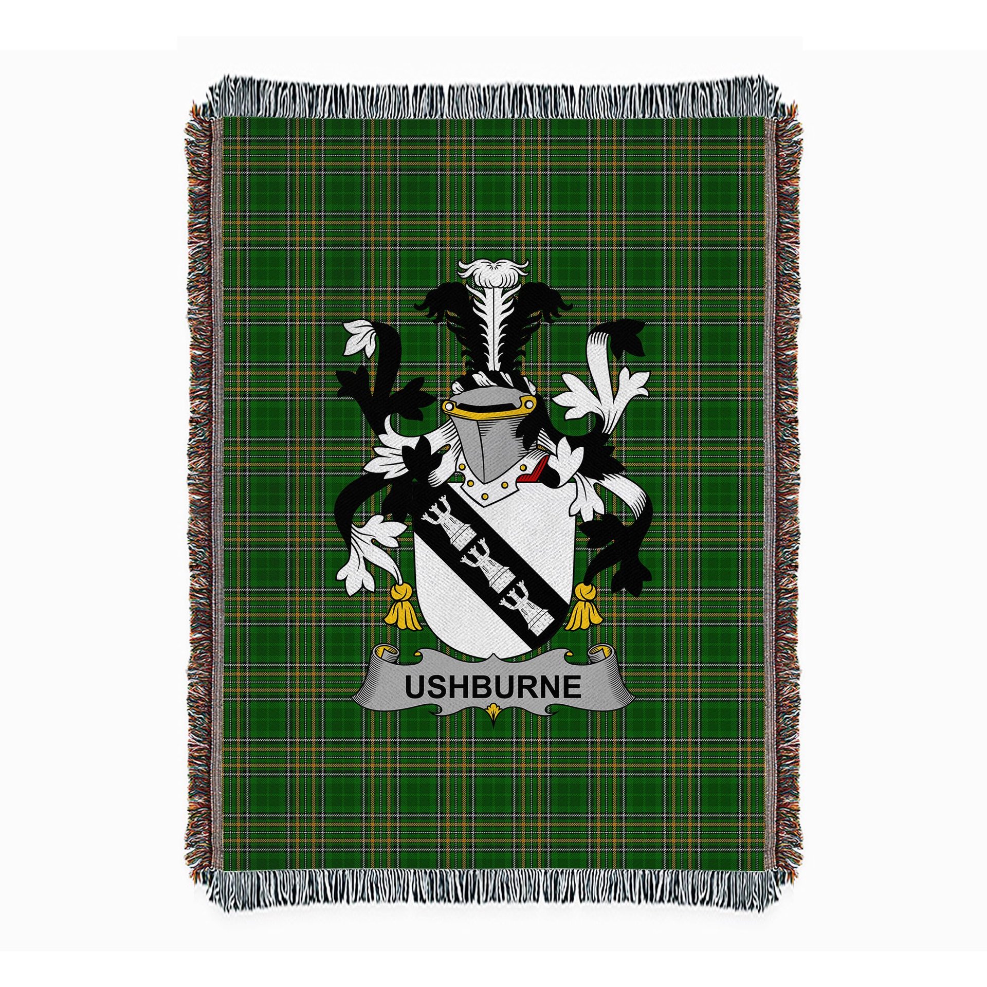 ScotsTee Shop Irish Ushburne Clan Coat of Arms Irish Tartan Woven Blanket