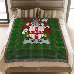 ScotsTee Shop Irish Nolan or O'Nowlan Clan Coat of Arms Irish Tartan Woven Blanket