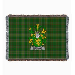 ScotsTee Shop Irish Shane or McShane Clan Coat of Arms Irish Tartan Woven Blanket