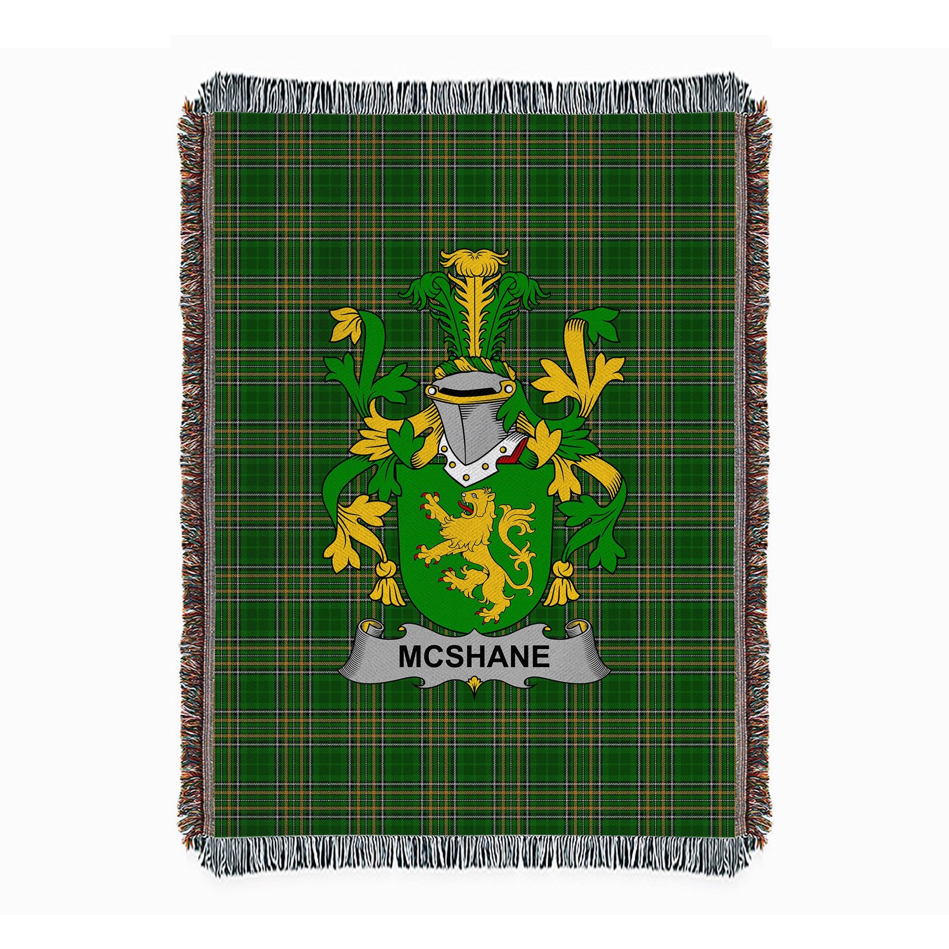 ScotsTee Shop Irish Shane or McShane Clan Coat of Arms Irish Tartan Woven Blanket