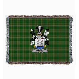 ScotsTee Shop Irish Myers Clan Coat of Arms Irish Tartan Woven Blanket