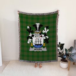 ScotsTee Shop Irish Myers Clan Coat of Arms Irish Tartan Woven Blanket