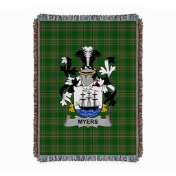 ScotsTee Shop Irish Myers Clan Coat of Arms Irish Tartan Woven Blanket