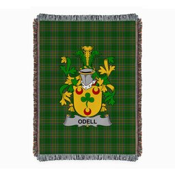 ScotsTee Shop Irish Odell Clan Coat of Arms Irish Tartan Woven Blanket