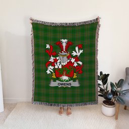 ScotsTee Shop Irish Owens Clan Coat of Arms Irish Tartan Woven Blanket