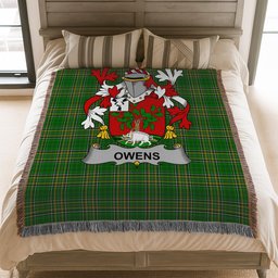ScotsTee Shop Irish Owens Clan Coat of Arms Irish Tartan Woven Blanket