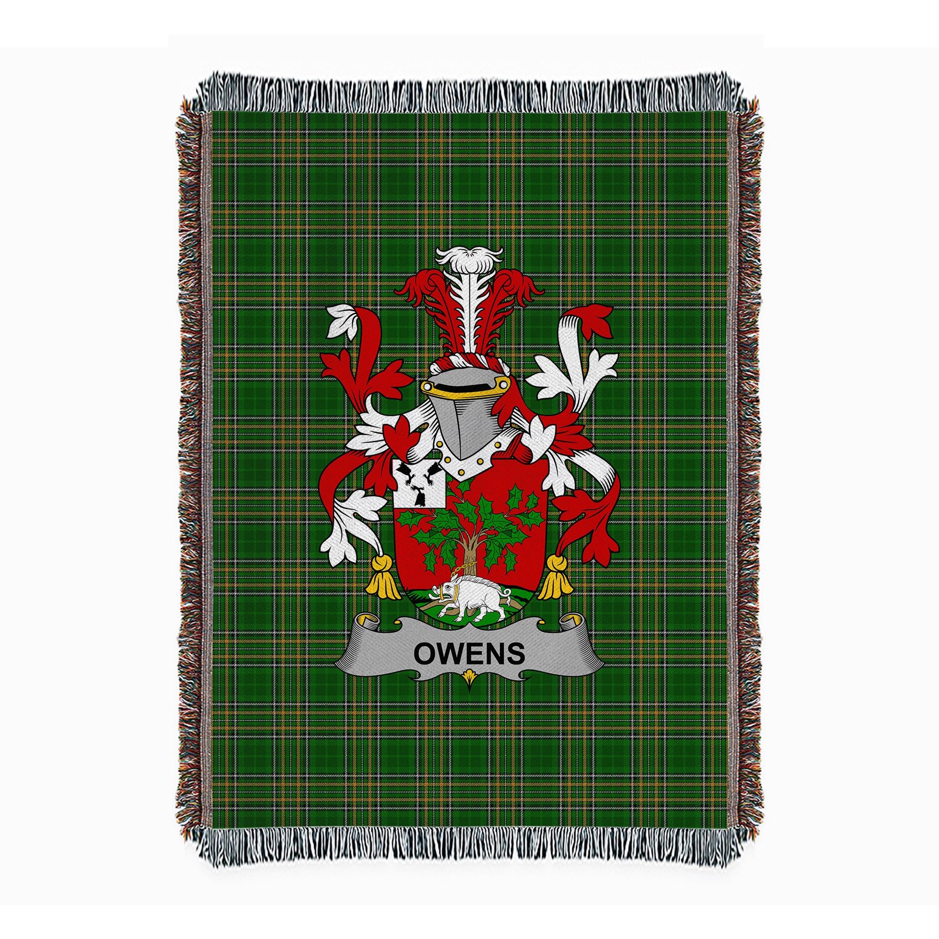 ScotsTee Shop Irish Owens Clan Coat of Arms Irish Tartan Woven Blanket
