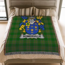 ScotsTee Shop Irish Somerville Clan Coat of Arms Irish Tartan Woven Blanket