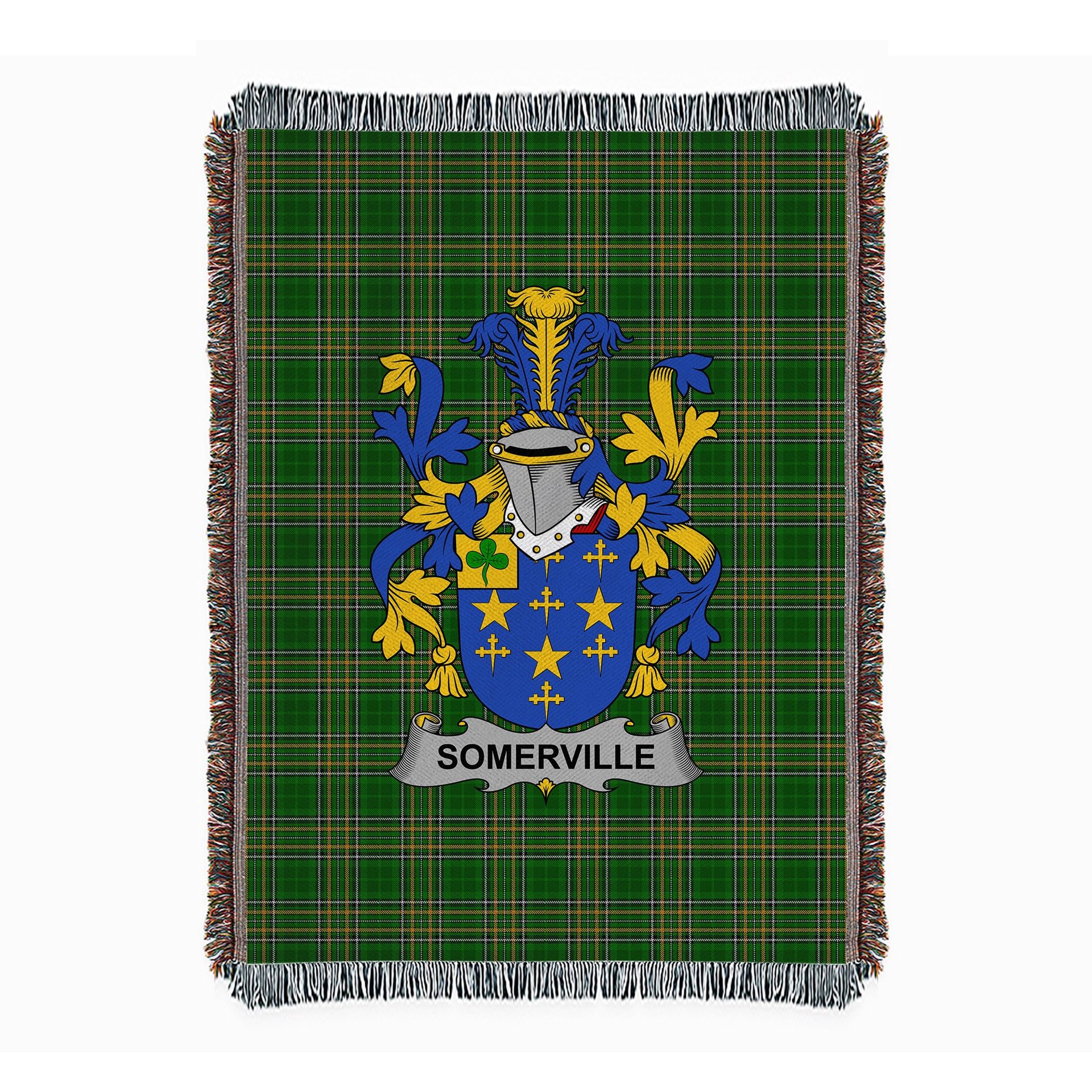 ScotsTee Shop Irish Somerville Clan Coat of Arms Irish Tartan Woven Blanket