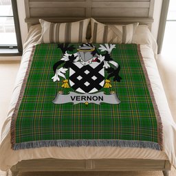ScotsTee Shop Irish Vernon Clan Coat of Arms Irish Tartan Woven Blanket